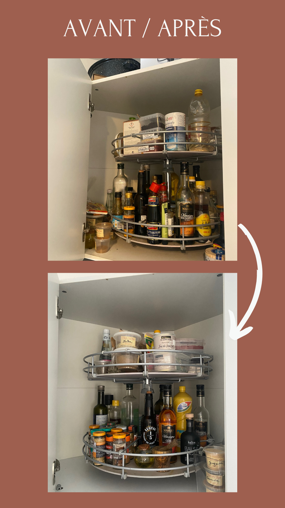 Avant après Rangement meuble d'angle cuisine