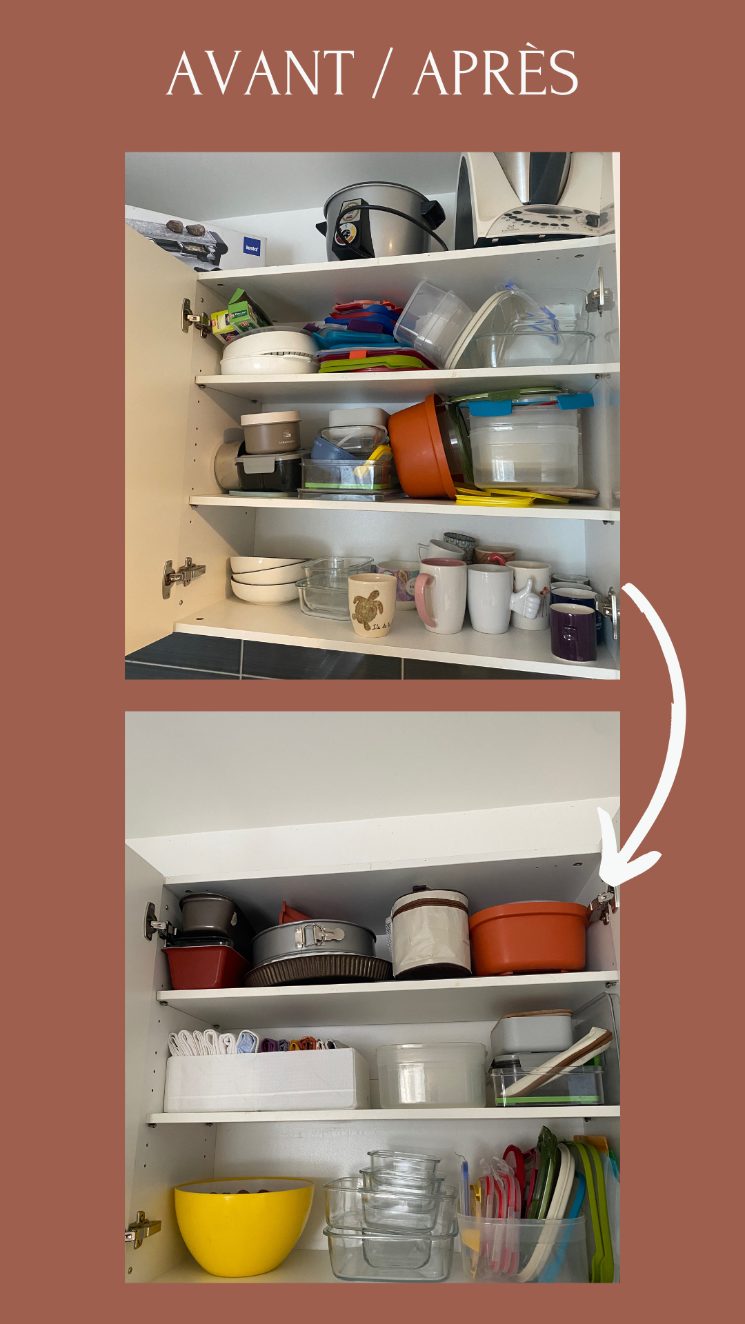 Rangement Avant après meuble de cuisine par un coach