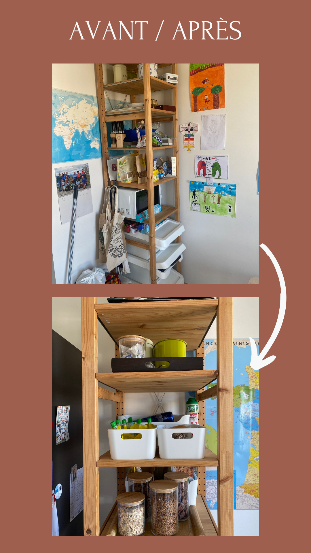 Avant après rangement colonne cuisine par un home organiser