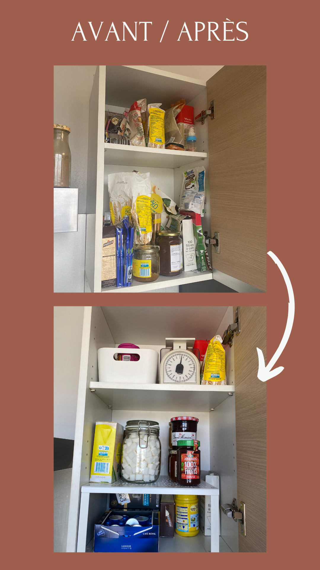 Avant après rangement de produits ménagers