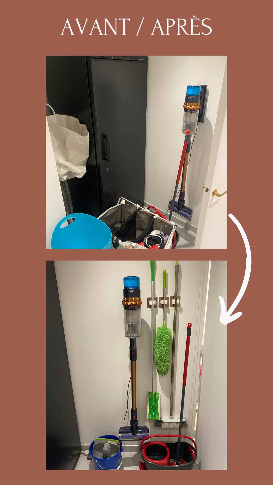 Rangement avant après balai aspirateur astuce home organiser