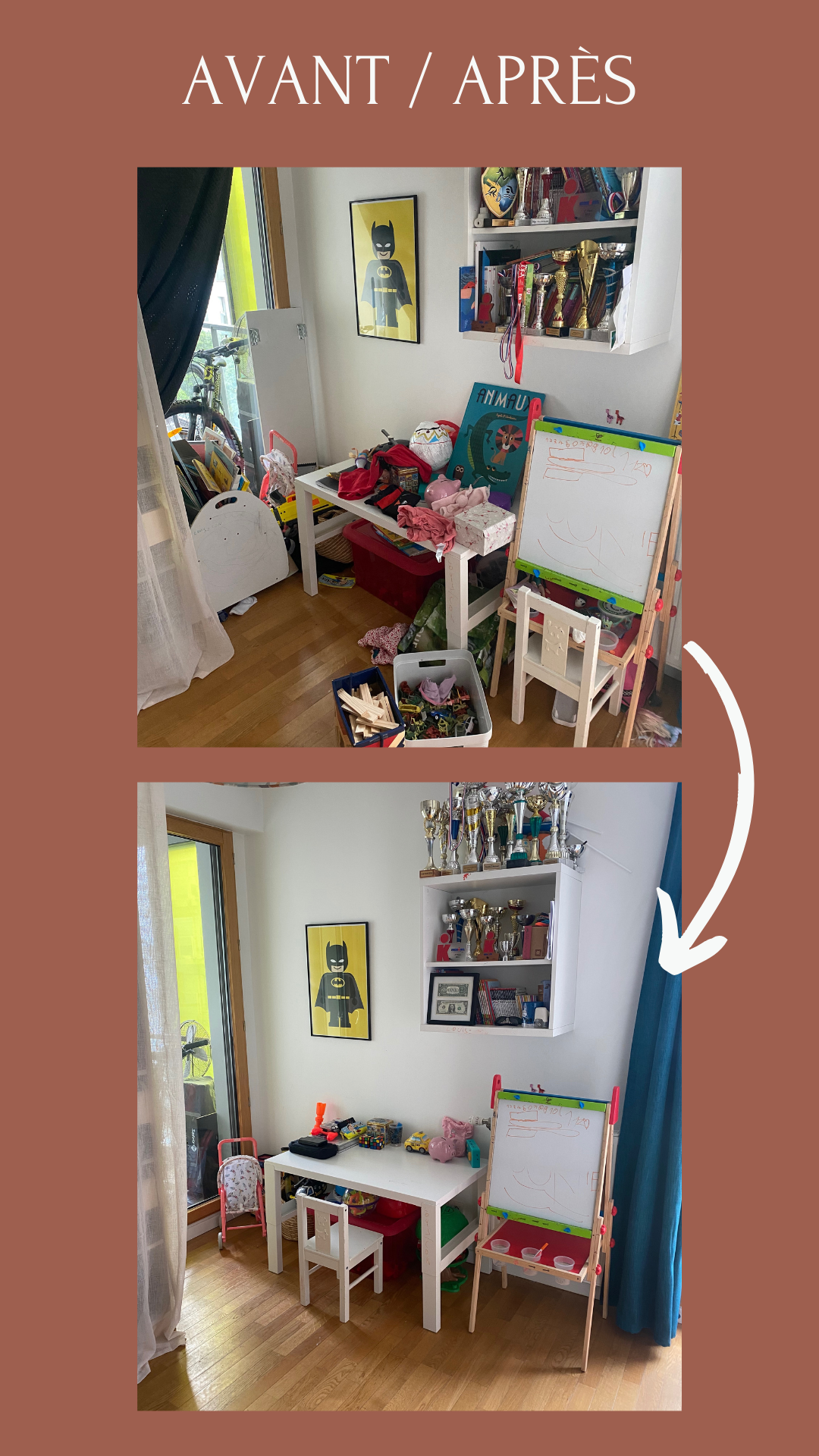 Rangement avant après chambre pour enfants