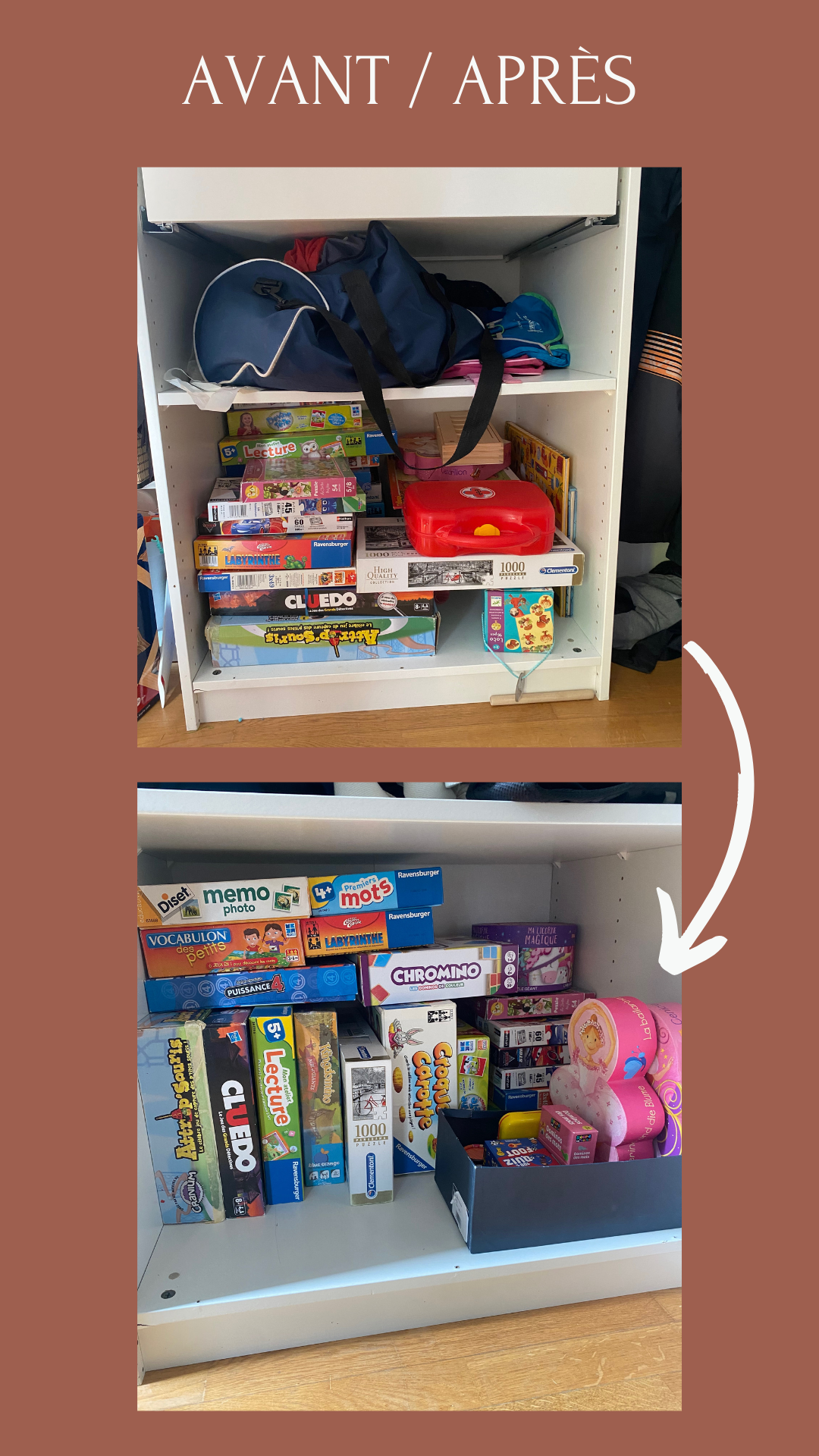 Rangement avant après jeux pour enfants