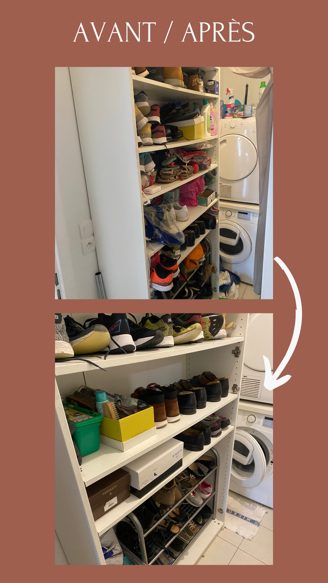 Rangement Avant après d'un placard à chaussure